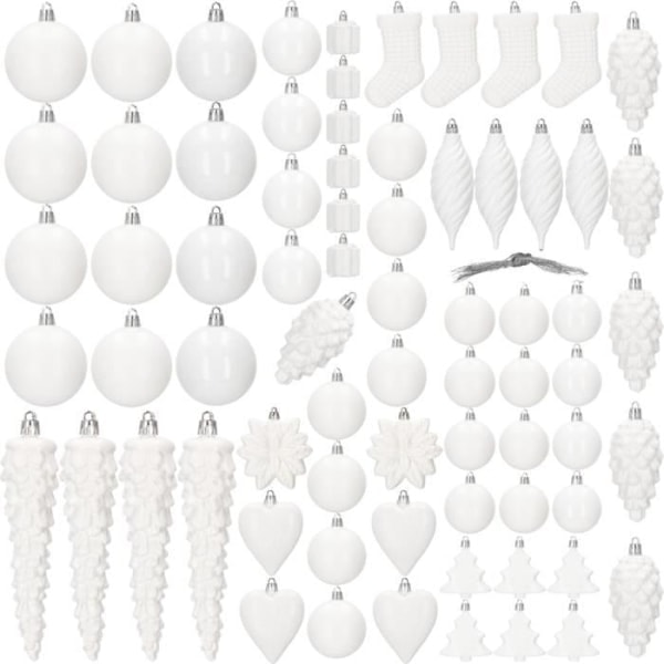 SPRINGOS® 72 stk. Juletrekuler Tredekorasjon, Pynt, Kongler, Godteri, Gaver, Stjerner, Tre - Hvit Hvit