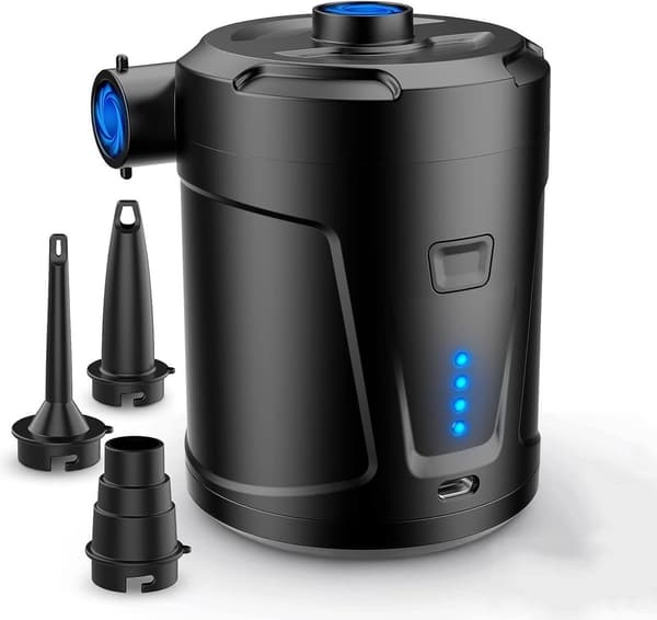 Elektrisk luftpumpe, 5200mAh USB genopladelig luftpumpe med 3 dyser, 400 L/min, til luftmadrasser, pools, både, camping, sort