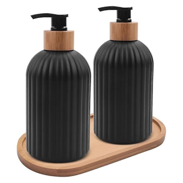 414 ml Glas Tvålpump med Träbricka, 2 st Hand- och Diskmedelspumpset, Kök Badrum
