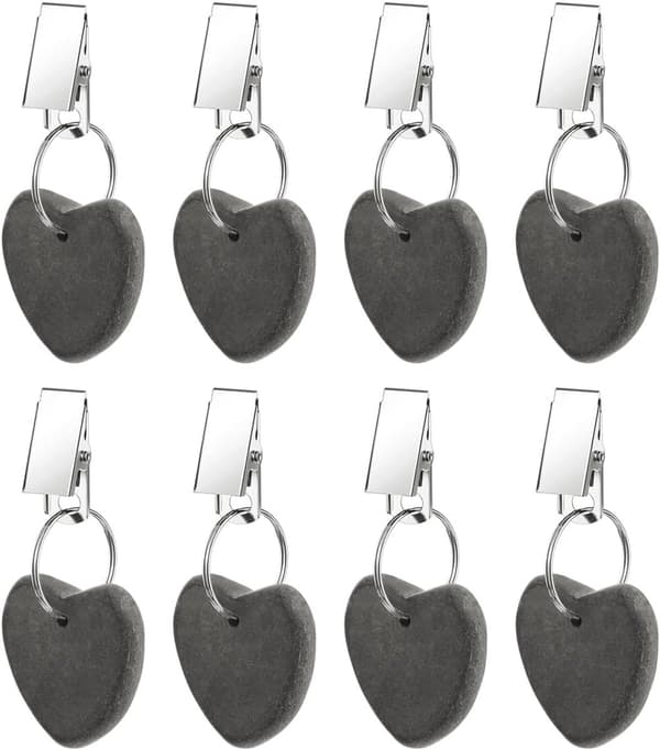 8 dugvægtsklemmer - 4*4 cm, marmor og hjerteformet - til picnic, camping, bryllup - sort