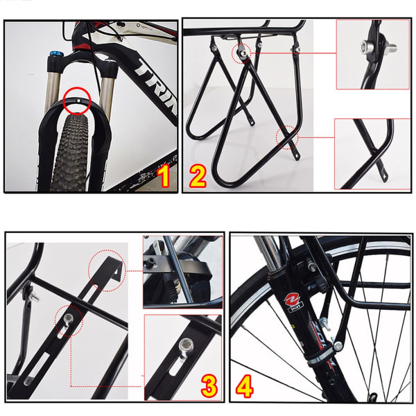 Cykel front bagagebærer 15KG last cykelstativ Bremseramme Bagagehylde Kan bære bagagebærer/cykelkurv/telt/sovepose