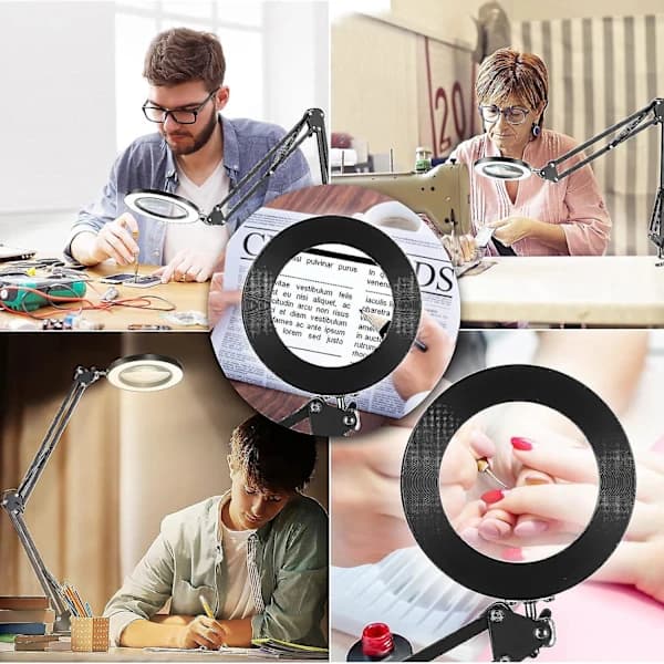 5x Magnifying Lamp with 3 Light Modes, Adjustable 8-Diopter Glass Lens