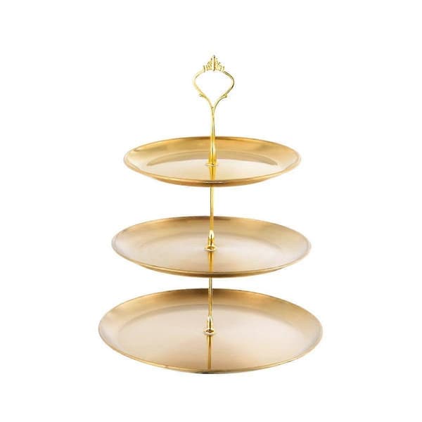 3-lags Cupcake-stativ i rustfritt stål Dessertdisplaybrett for bryllup, fester, ettermiddagste, gull 25,7 x 33 cm