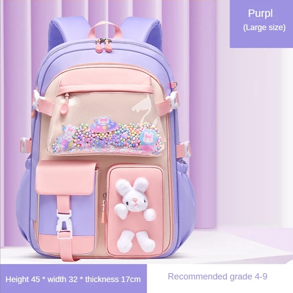 Barneskoleveske Skoleveske for jenter Lett ryggsekk for barn Kawaii vanntett skoleveske Purple large