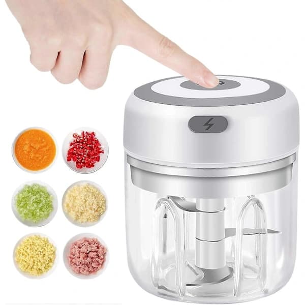 Electric Garlic Chopper, 250ml Vegetable Chopper, Onion Chopper, Portable Small Food Processor - 250ml White