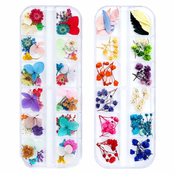 CASA Torkade blommor för Resin Nail Art 3D, torkade blommor för naglar, 2 st