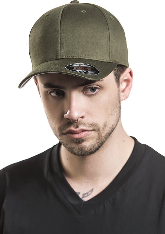 Flexfit Wooly Combed Keps för män och kvinnor, 63% polyester 34% bomull 3% elastan, Klassisk Flexfit Baseballkeps för urban vardagsbruk, Oliv, XXL