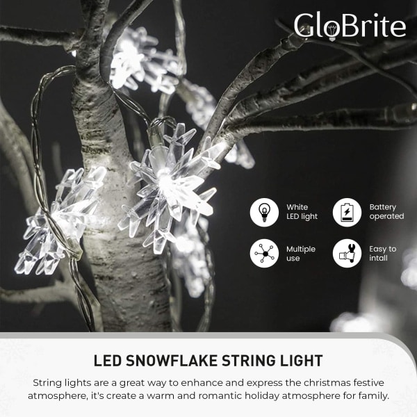 LED Vit Snöflinga Batteridriven Inomhus Ljusslinga Juldekoration Träd (40 LED)