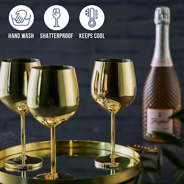 Vinglas i rostfritt stål - Guld - Robusta & okrossbara - Presentförpackning, 2 st
