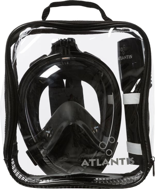Full-face snorkelmaske med 180° panoramisk udsyn, dry-top-system og anti-dug-design til voksne, sort L/XL