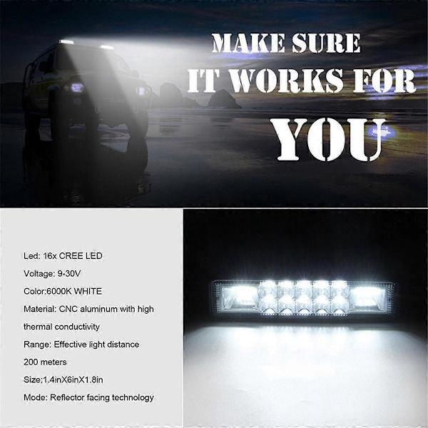 CASA 2 stk. 6 tommer 120W Flood Spot LED Arbejdslygte Bar Vandtæt Advarselslys til Kørsel Offroad Bil Tra