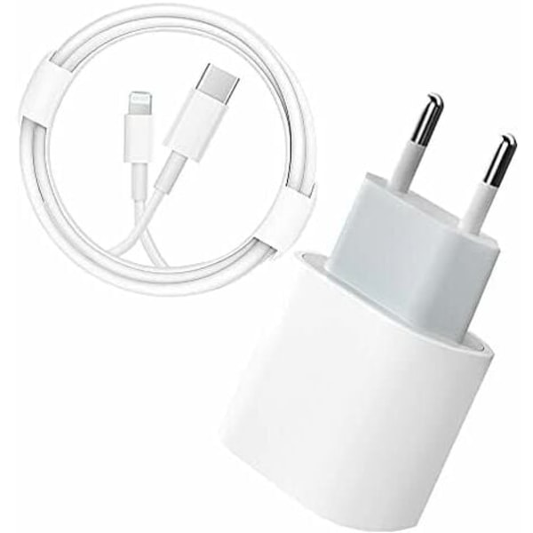 USB C Snabbladdare - PD Certifierad 20W Snabb med Lightning Kabel Typ C Laddare Adapter för iPhone 14/14 Plus/14 Pro/14 Pro Max/13/iPad Pro