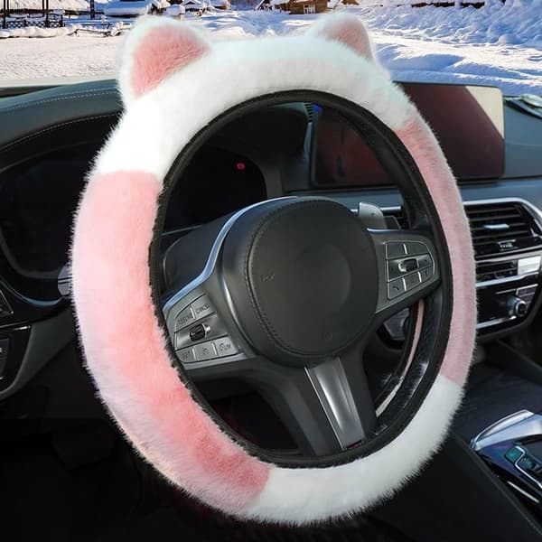 Vinter rattrekk, plysjfleece med elastisk katteøredesign, for kvinner, rosa og hvit, 37-38 cm
