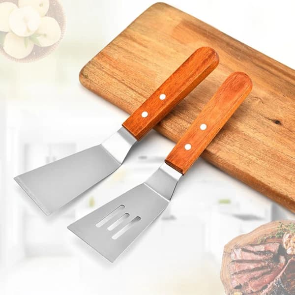 [CA] Træspatel med non-stick belægning, tyk og holdbar, rustfrit stål, slidsespatel A