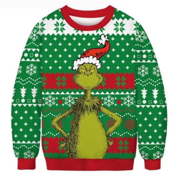 Grinch Jultröja Par Rund Hals Unisex Långärmad B 3XL (ungefär)
