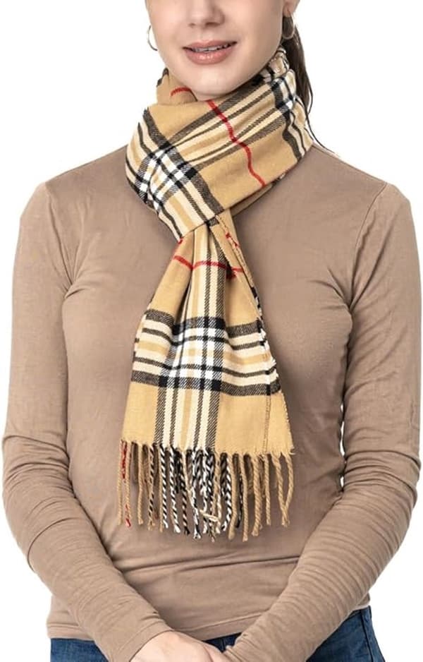 Vintertørklæde Blødt Polyester Ternet Wrap til Unisex Daglig Pendling og Rejse Lysebrun 190 x 32 cm Style 5