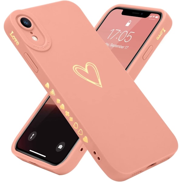 Yhteensopiva iPhone Xr -kotelon kanssa 6,1 tuumaa naisille tytöille, söpö luksus rakkaus sydän [pehmeä naarmuuntumaton täysi kameralinssin suoja - vaaleanpunainen