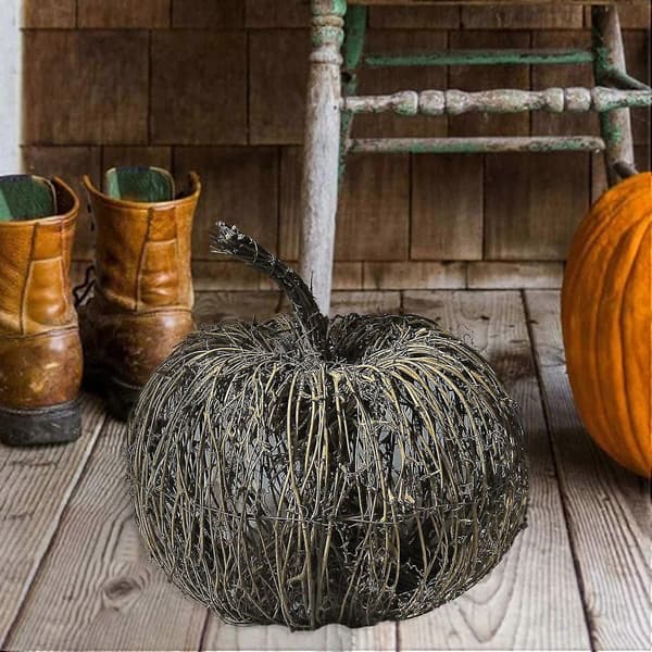 Kunstige græskar, rottingvævet græskarpynt, efterårshøst græskar til Halloween Thanksgiving 15 cm 15cm