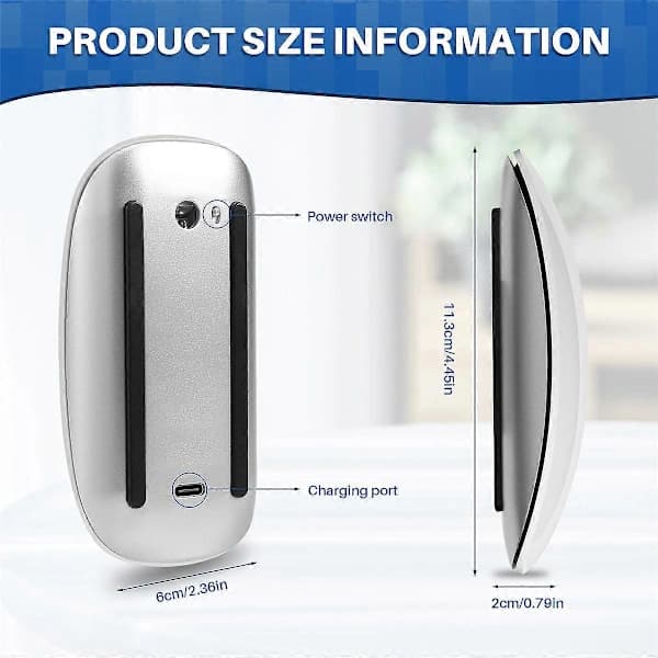 Bluetooth Trådløs Magic Mouse Stille Oppladbar Datamus Slim Ergonomisk PC-mus for Apple M
