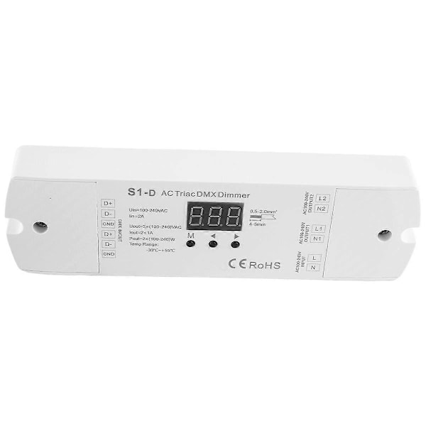 CASA AC100V - 240V 288W 2CH Triac DMX LED Dimmer, Dubbelkanal Silicon DMX512 LED-kontroller Digi