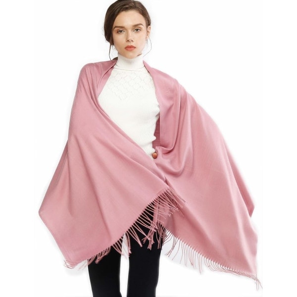 Damhalsdukar - Pashminasjalar och omslag för bröllopssjalar för kvinnor vinter (rosa)