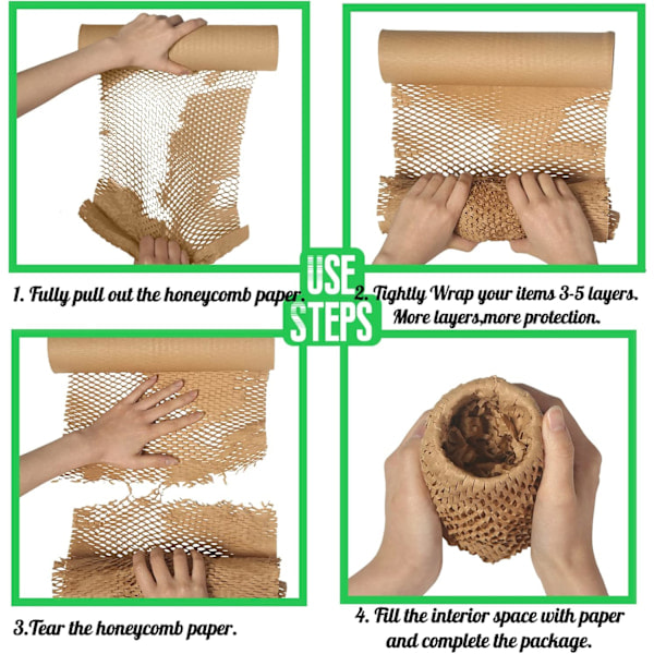 Brun honungskakepappersförpackning, 30 cm x 30 m biologiskt nedbrytbart pappersbubbelplast, miljövänligt brunt packpapper för flytt och förpackning