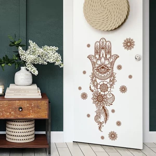 Hamsa Hand Väggdekal Mandala Lotusblomma Mönster Väggdekaler[ca]