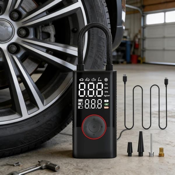 Bærbar elektrisk dækpumpe, 150 PSI luftkompressor, digitalt display, automatisk stop, 5 tilstande til biler, motorcykler og elcykler, sort