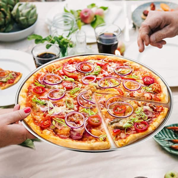 Pizzaform 2 Sett, Rustfritt Stål Rund Plate Matt Børstet 34cm (d-583-a)BY 34CM