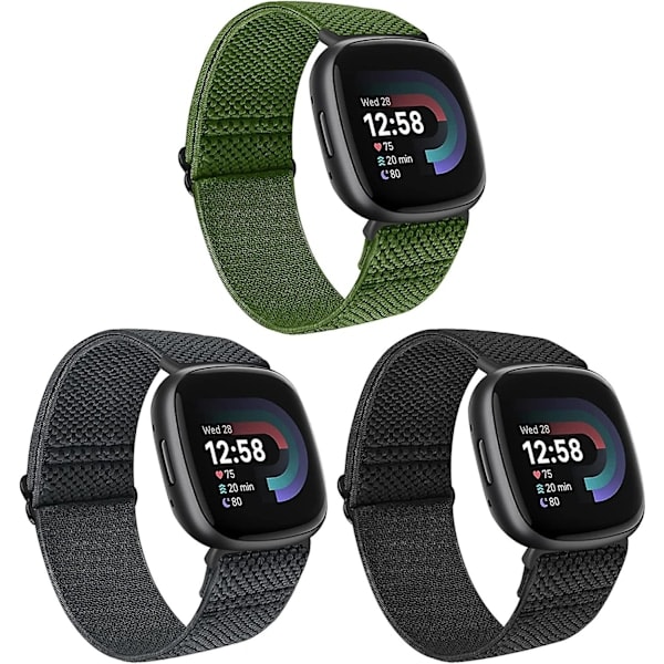 Pakke med elastiske nylonbånd kompatible med Fitbit Versa 4/Fitbit Versa 3/Fitbit Sense/Sense 2, mykt justerbart sportsbånd