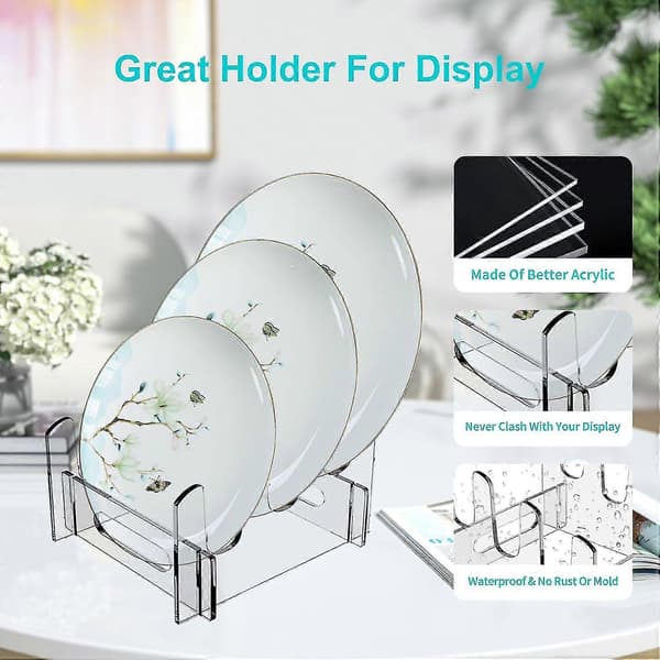 Acrylic Plate Rack, Clear Dish Plate Rack, Clear Acrylic Dish Rack Storage Rack, Porcelain Organizer 3 Layers
