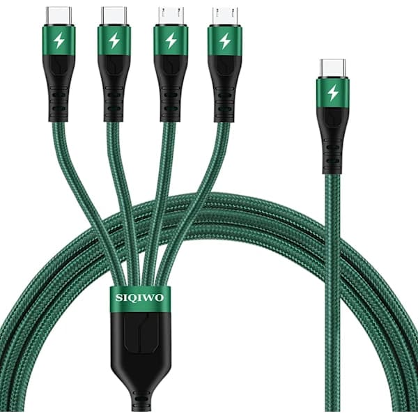 2025 Nyeste Modell USB C til Multi Kabel, [3A 1.2M] Nylonflettet Type C til 4-i-1 Universell Ladekabel med 2 x Micro USB/2 x Type C