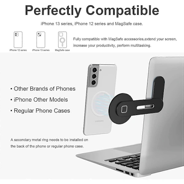 Magnetisk telefonholder til bærbar computer, MagSafe-tilbehør, foldbart og justerbart telefonbeslag til computerskærm til iPhone 13 Pro Max/13Pro/13