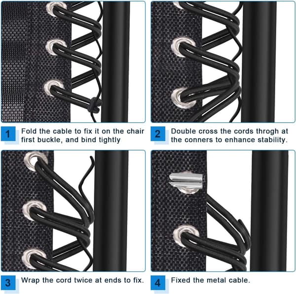 Zero Gravity Stol Erstatningssnor Kit, 4-pak Elastiske Bungee Snore med Latex Kerne til Anti Gravity Havestol Reparation, Sort