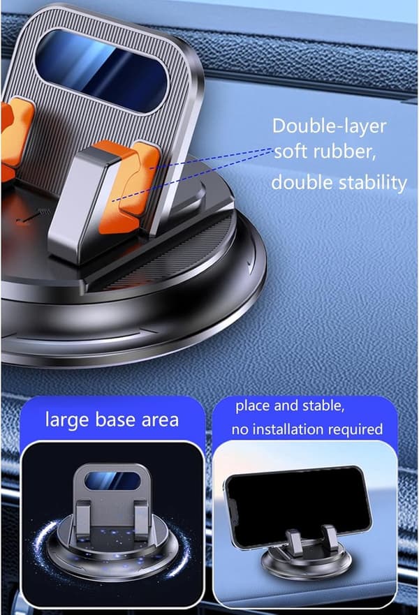 Biltelefonholder, 360° drejelig instrumentbrætmontering med One Touch Auto Lock, ABS og silikonegreb til pendlere, rejsende