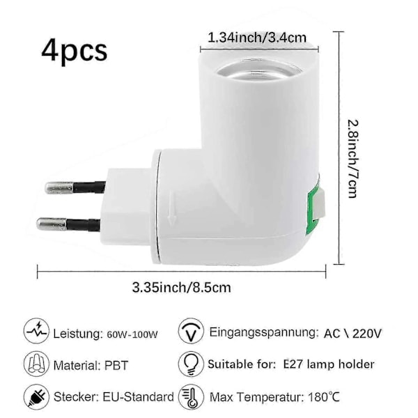 4 Stycken E27 Med Strömbrytare Konstruktionssockel AC 220v Elektrisk Sockel För Köksvägglampa Adapter LED Lampa Hållare (vit) (CA)