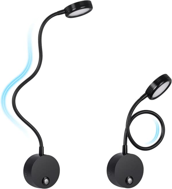 LED-seinälukuvalo, kosketushimmennettävä, 3 värilämpötilaa, 360° joutsenkaula, USB-virta, sängynvieri, musta