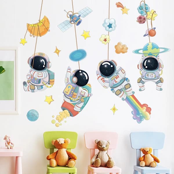 Astronaut Väggdekaler Planet Space DIY Konst Vinyl Avtagbara Väggmålningar