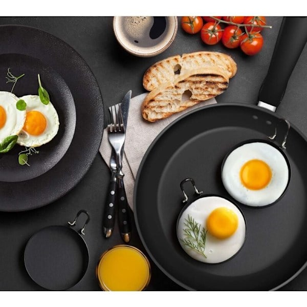 Eggeformer i rustfritt stål, sett med 4, pannekakeform for steking av egg og omeletter