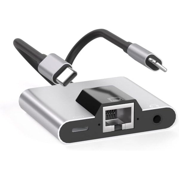 2-i-1 Lightning/Type-C till Ethernet-adapter för -Phone/-Pad 100 Gigabit Ethernet LAN-nätverksadapter, (för IS 12.0 eller senare)