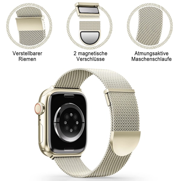 Armbånd kompatibelt med Apple Watch Armbånd 40mm 41mm 38mm for kvinner/menn, for iWatch Series 8 7 6 SE 5 4 3 2 1, Champagne Gull