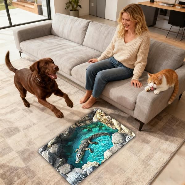 3D Optisk Illusjonsteppe, Polyester, Sklisikkert og Vaskbart, For Stue, Soverom, Gang, Innendørs og Utendørs, 50 x 80 cm