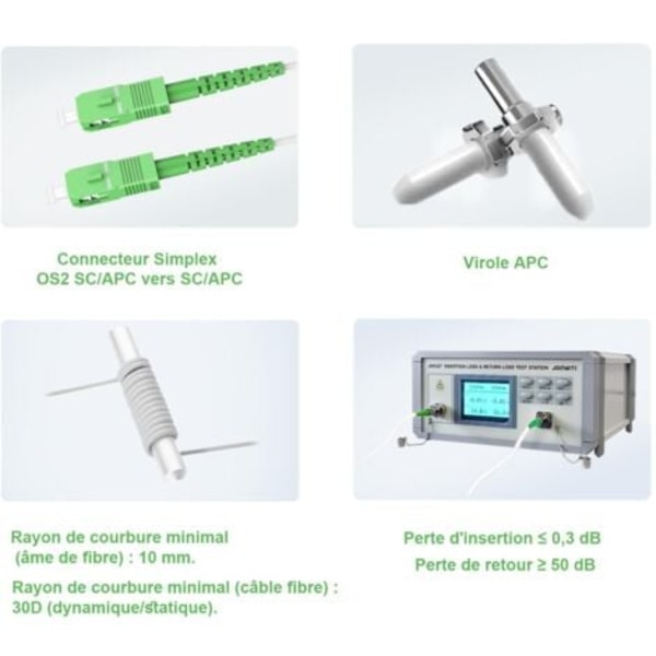 10m Fiberoptisk kabel Orange SFR Bouygues, forsterket med Kevlar-skjerming, SC APC til SC APC, skjøteledning/patchkabel Simplex Singlemode.ca