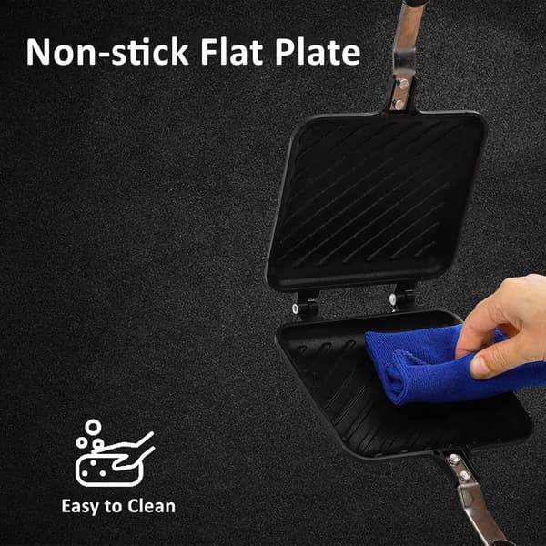 Dobbeltsidig smørbrødgrillpanne, non-stick komfyrtopp-brødrister (svart) Grid baking pan
