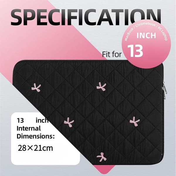 13-tums laptopfodral, slitstark polyester, mjukt foder och dragkedja, broderad rosettdesign för skola, arbete och resor, ljusblå