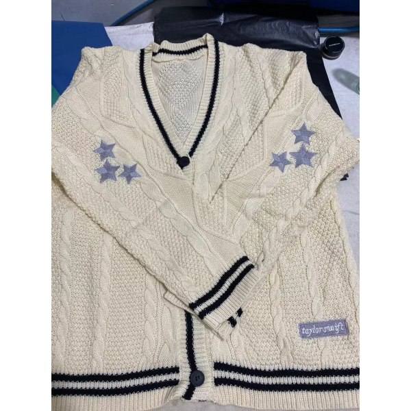 Taylor Swift Star Folklore Cardigan Tähti Brodeerat Oversized Neulotu Ylös-paita Musta S