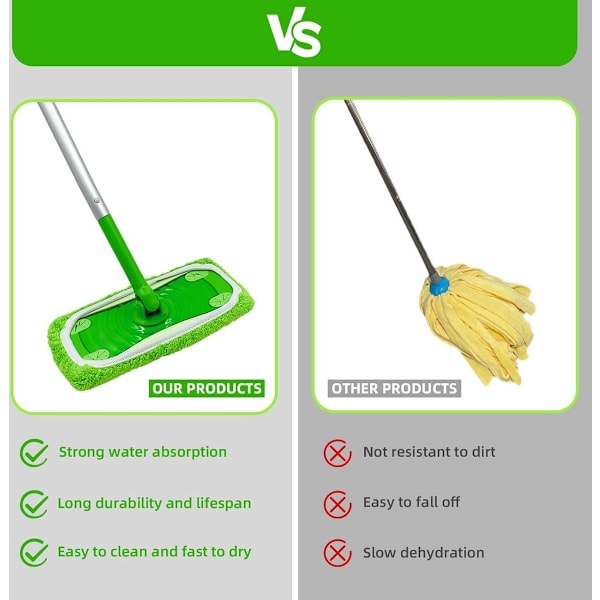 10 premium våde gulvklude til Swiffer Sweeper - grønne erstatningstørklude, perfekt pasform
