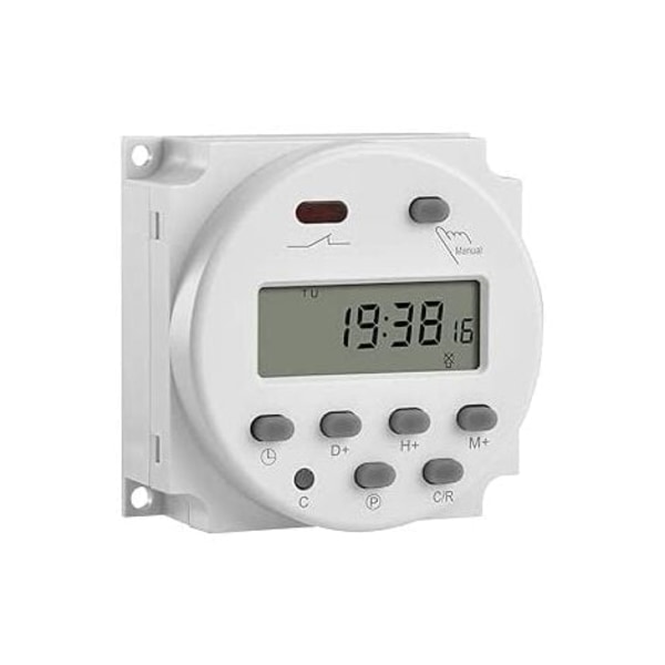 Mini digitaalinen LCD-viikkokellorele 12 V virtakytkimellä ja vedenpitävällä kannella (valkoinen).ca