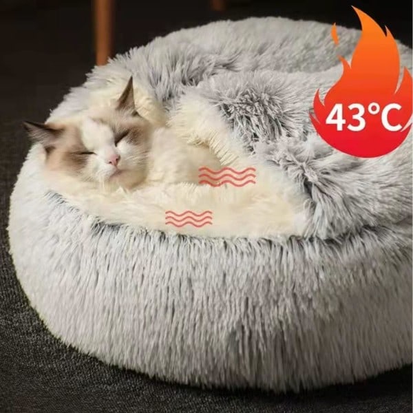 Pehmeä plyysinen rauhoittava sänky alle 10 kg painaville koirille, pestävä ahdistusta lievittävä koiranpeti pienille ja keskikokoisille koirille, pehmeä lämmin sisätilojen munkkipeti (65 cm, harmaa) (noin)