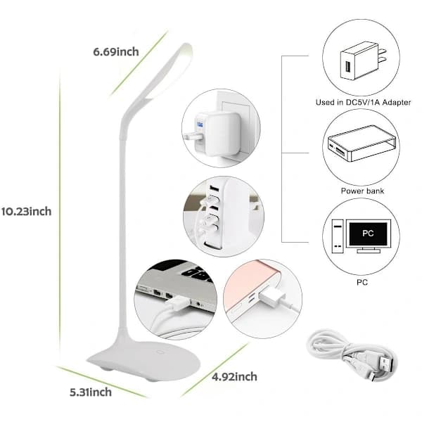 1 stk. LED-skrivebordslampe, LED-boglæselampe, 3 lysstyrkeniveauer, til